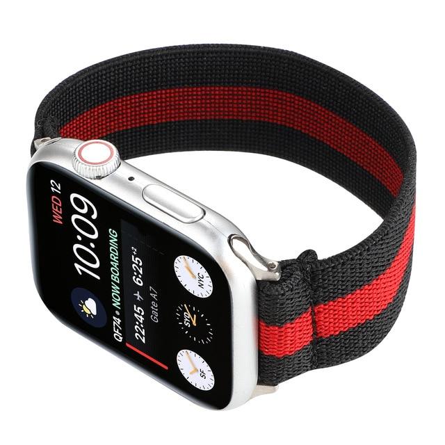 Watchbands Black red / 38mm / 40mm Elastic black red Stripe stretch Men unisex apple watch band, cotton nylon Sport applewatch classic Replacement Serie 5 4 Gift for him L XL