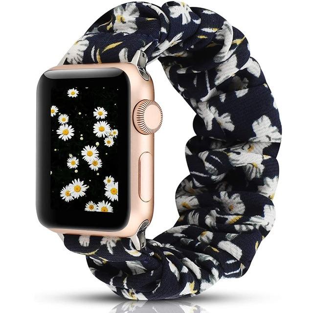 Watchbands Midnight-Blue-Floral / 38mm or 40mm Scrunchie Elastic Watch Straps for iwatch Bracelet 6 5 4 3 40 44mm Watchband for Apple Watch 6 5 4 3 2 38mm 42mm Band Christmas|Watchbands