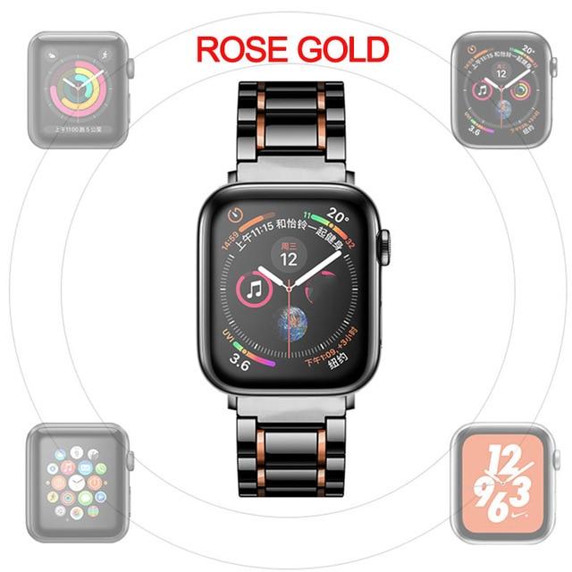 Watchbands Black rose gold / 38mm or 40mm Luxury Ceramic and Steel Strap For Apple Watch Band Series 6 5 4 Bracelet iWatch 38mm 40mm 42mm 44mm Butterfly Clasp Wristband Watchbands