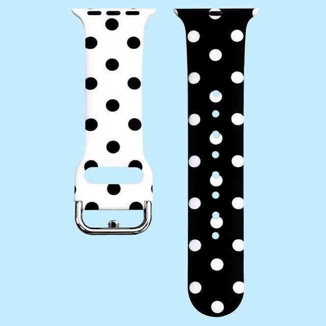 Watchbands Black-white dots / 38mm Printed Silicone Strap For Apple Watch 6 Band 40mm 44mm silicone sport strap for iWatch 38mm 42mm Series 6 SE 5 4 3 2 bracelet|Watchbands| -