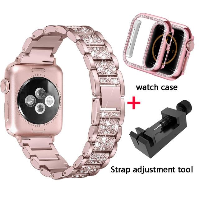 Watchbands Diamond Band + case For Apple Watch 40mm 44mm 38mm 42mm iWatch series 5 4 3 2 1 bracelet apple watch stainless steel strap women