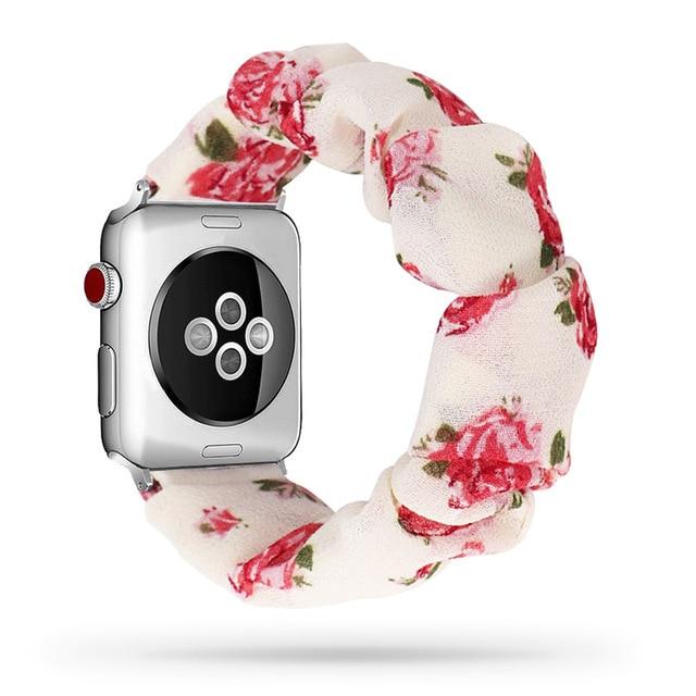 Watchbands Pink-Floral 1 / 38mm or 40mm Scrunchie Elastic Watch Straps for iwatch Bracelet 6 5 4 3 40 44mm Watchband for Apple Watch 6 5 4 3 2 38mm 42mm Band Christmas|Watchbands