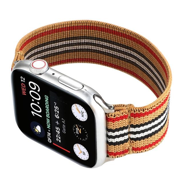 Watchbands Tan Stripes / 38mm / 40mm Large Elastic Patriotic USA red white blue flag, American US patriot colors 4th of July Apple watch band sports strap - Series 5 4 3 L XL
