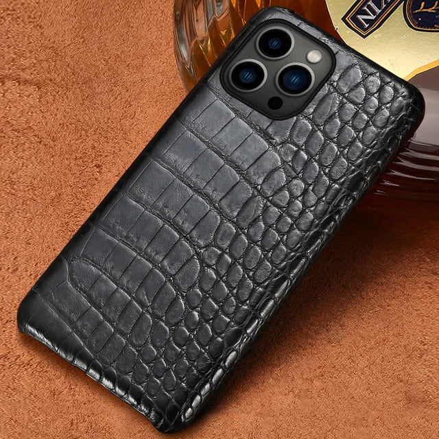 21％ Off | 100％ Genuine Crocodile Leather Phone Case For Apple iPhone 15 11 12 13 14 Pro Max 12 Min XR X XS 7 8 Plus SE 2020 Back Cover