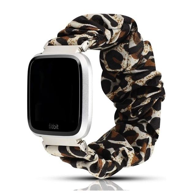 Watchbands 14-Leopard 1 Scrunchies Elastic Bands for Fitbit Versa Women Soft Woven Leisure Strap Replacement Elastic Fabric Band for Versa 2/Versa Lite - USA Fast Shipping