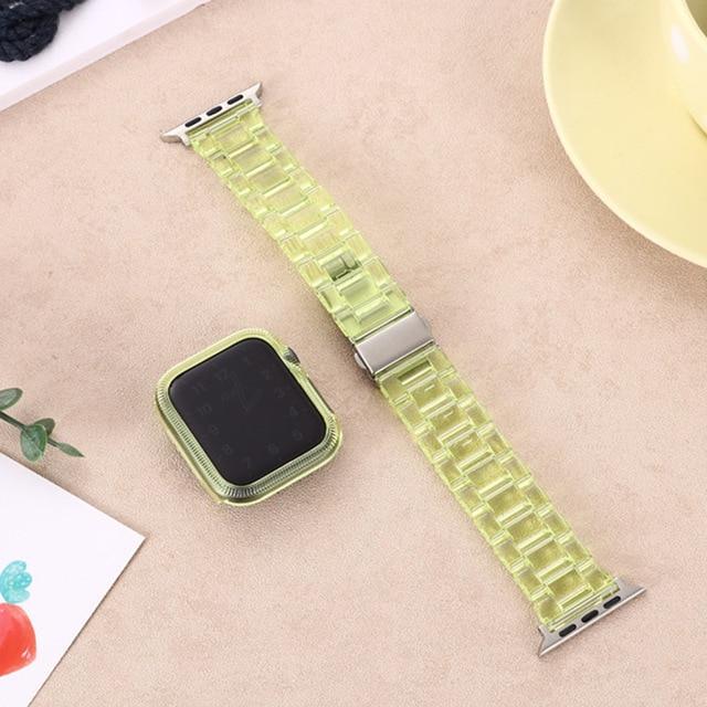 Watchbands Clear yellow-case / 38mm Silicone Case+Strap For Apple Watch Band 44mm 40mm 42mm 38mm Transparent Resin Bracelet Band For iWatch SE Series 6 5 4 3 2 1|Watchbands|