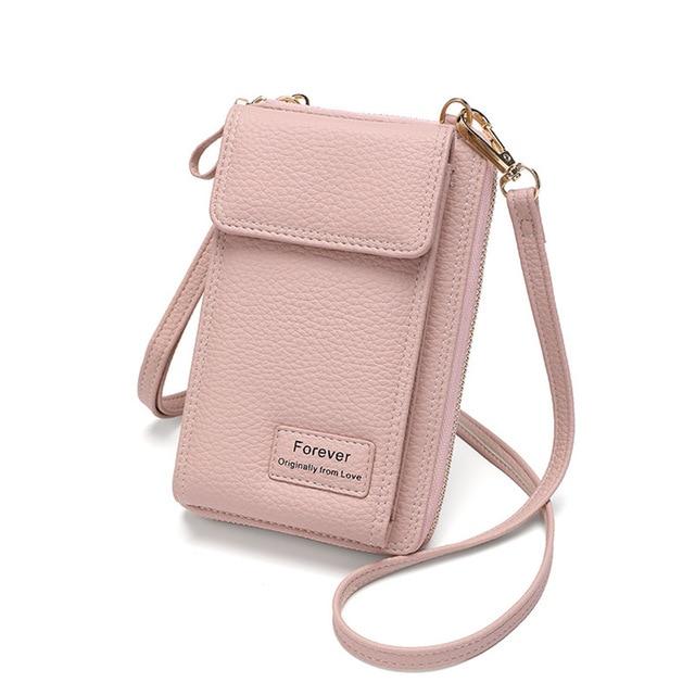 Top-Handle Bags light pink style 2 New Women Purses Solid Color Leather Shoulder Strap Bag Mobile Phone Big Card Holders Wallet Handbag Pockets for Girls|Top-Handle Bags|