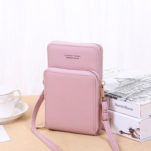 Top-Handle Bags light pink style 3 New Women Purses Solid Color Leather Shoulder Strap Bag Mobile Phone Big Card Holders Wallet Handbag Pockets for Girls|Top-Handle Bags|