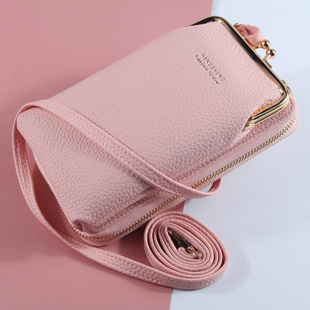 Top-Handle Bags light pink style 4 New Women Purses Solid Color Leather Shoulder Strap Bag Mobile Phone Big Card Holders Wallet Handbag Pockets for Girls|Top-Handle Bags|