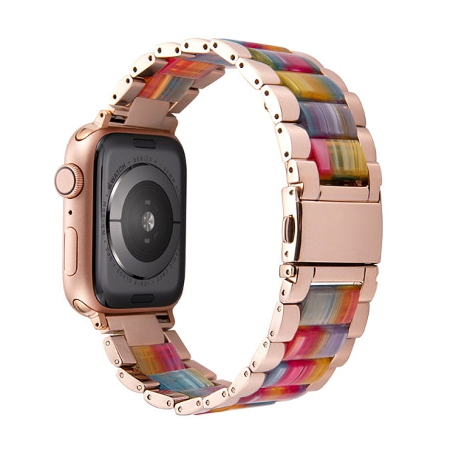 Resin Strap For Apple Watch Band Series 7 6 Metal Steel Wristband