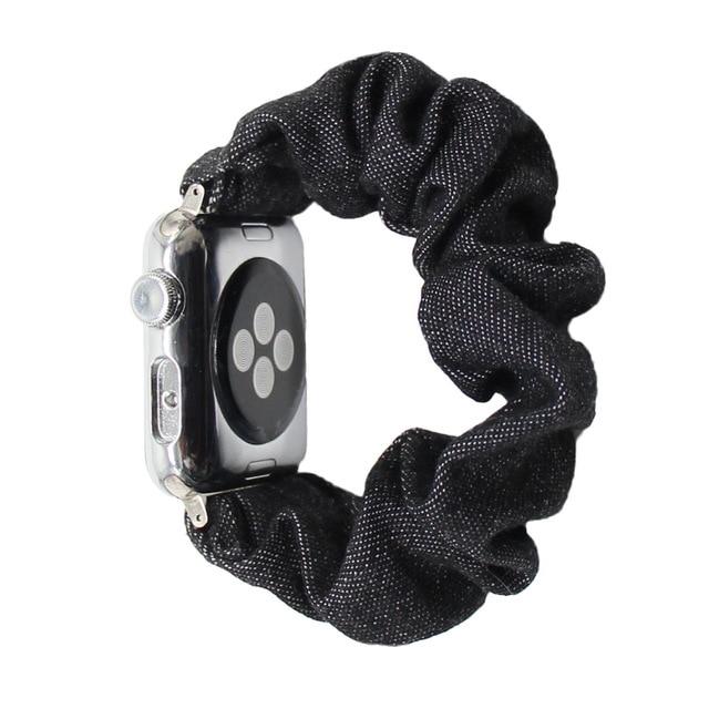 Watchbands Black / 42mm or 44mm Apple Watch Band 38/40mm 42/44mm For iWatch Series 5 4 3 Classic Scrunchies High Quality Elastic Denim Bracelet Wristwatch Strap Watchband