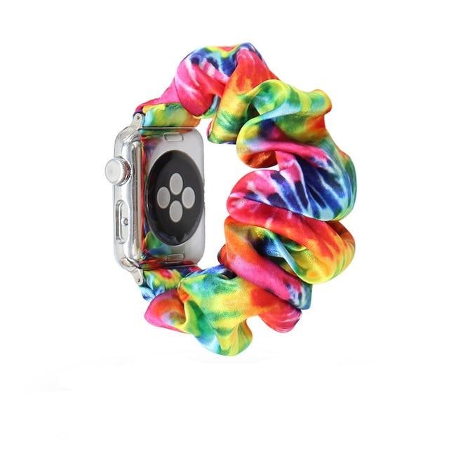 Watchbands 03 / 42mm or 44mm New Arrival Rainbow Tie dye Satin Apple Watch Scrunchie Band 38/40mm 42/44mm For Women Elastic Scrunchie Watch Bracelet Band|Watchbands|