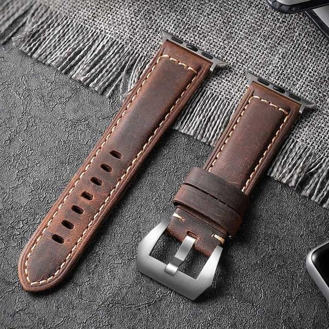 Watchbands black Brown-Silver / 38mm or 40mm Genuine Leather strap For Apple Watch Band 44 mm 40mm iWatch band 38 mm 42mm Retro watchband pulseira Apple watch series 5 4 3 2|Watchbands|