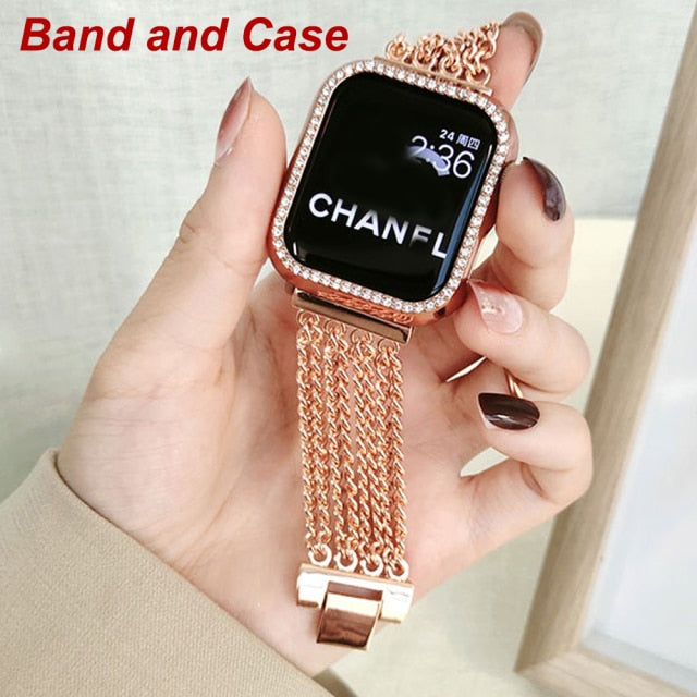 Metal Band with Diamond Cover for Apple Watch Series 7 6 5 Premium