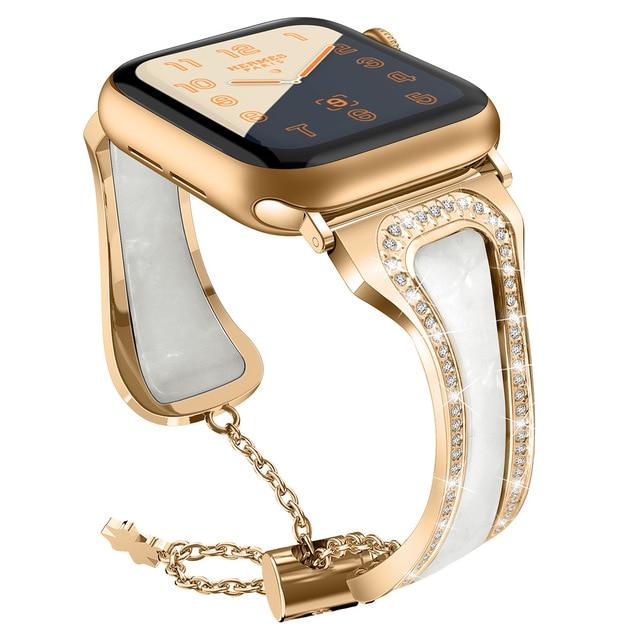 Watchbands white-rose gold / 38mm Diamond watch strap for apple watch 38 42 40 44mm iWatch 6 SE 5 4 band women Stainless Steel strap apple watch Series 3 Bracelet|Watchbands|