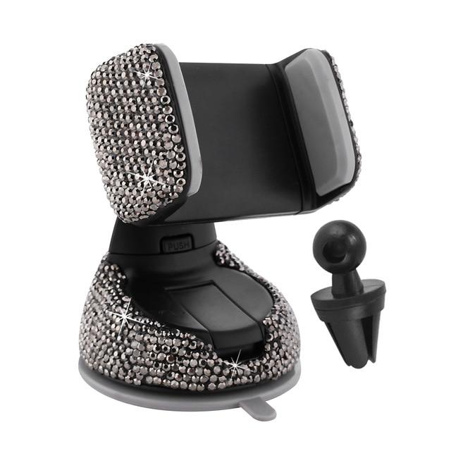 Universal Car Bracket Black a 2 in 1 Rhinestone Car Phone Holder Stand Dashboard Suction Cup Mount Air Vent Clip Bracket Holder for Smartphone Mobile phones|Universal Car Bracket|