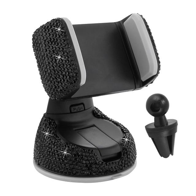 Universal Car Bracket Black b 2 in 1 Rhinestone Car Phone Holder Stand Dashboard Suction Cup Mount Air Vent Clip Bracket Holder for Smartphone Mobile phones|Universal Car Bracket|