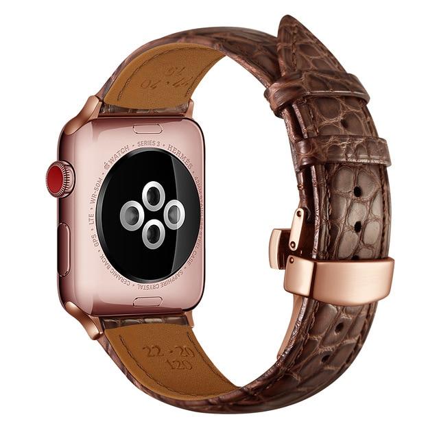 Watchbands Brown-rose / 44mm (EBAY LISTING) Authentic Alligator Leather Band 38mm 40mm 42mm 44mm for Apple Watch Series 5 4 3 2 1 - USA Fast Shipping