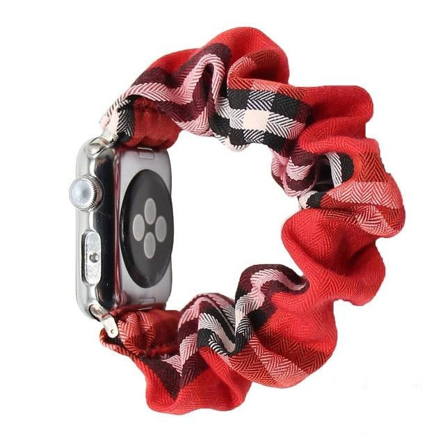 Watchbands Red Plaid / 42mm or 44mm Apple Watch iWatch 38/40 42/44mm, Red Vintage Plaid Stylish Soft Fabric Elastic Women Scrunchies Wristband Series 5 4 3 2 Bracelet Watchband