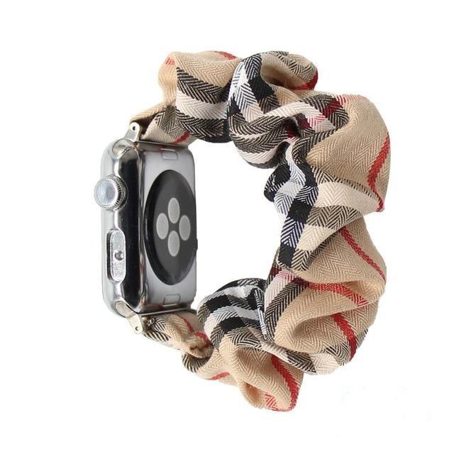 Watchbands Beige Plaid / 42mm or 44mm Apple Watch iWatch 38/40 42/44mm, Red Vintage Plaid Stylish Soft Fabric Elastic Women Scrunchies Wristband Series 5 4 3 2 Bracelet Watchband