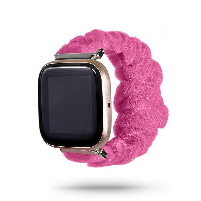 Watchbands 40-Pink velvet Fitbit Versa/2/Lite 23mm, Beautiful Cute Ladies Scrunchies Wrist Strap Women Girls Soft Woven Replacement Elastic Fabric Band |Watchbands|