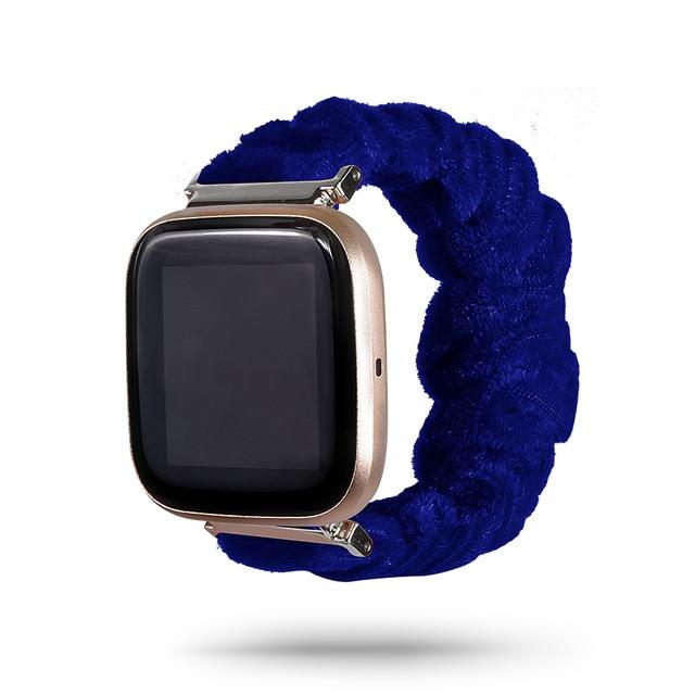 Watchbands 44-Blue Velvet Fitbit Versa/2/Lite 23mm, Beautiful Cute Ladies Scrunchies Wrist Strap Women Girls Soft Woven Replacement Elastic Fabric Band |Watchbands|