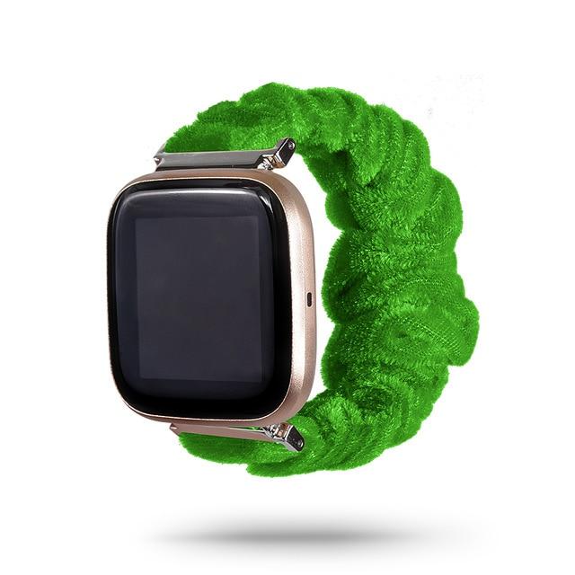 Watchbands 45-Green Velvet Fitbit Versa/2/Lite 23mm, Beautiful Cute Ladies Scrunchies Wrist Strap Women Girls Soft Woven Replacement Elastic Fabric Band |Watchbands|