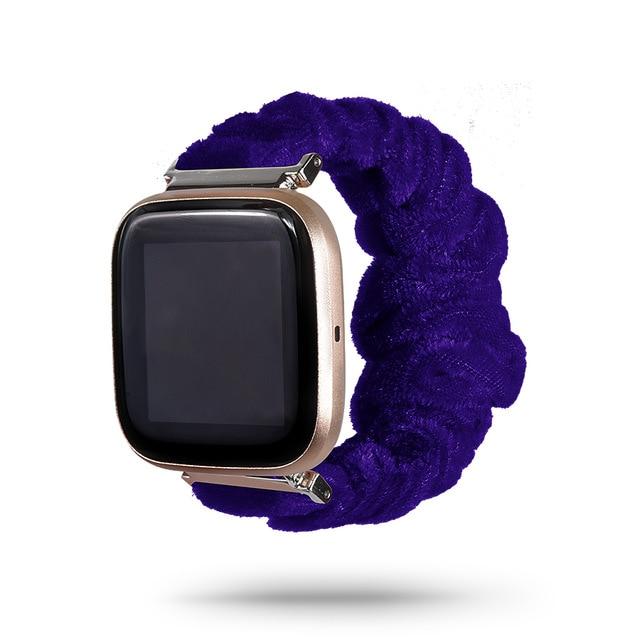 Watchbands 46-Purple Velvet Fitbit Versa/2/Lite 23mm, Beautiful Cute Ladies Scrunchies Wrist Strap Women Girls Soft Woven Replacement Elastic Fabric Band |Watchbands|