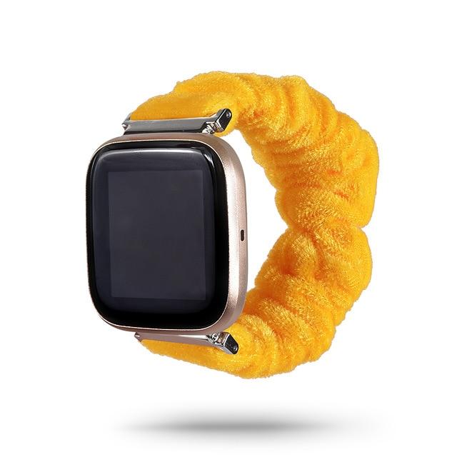 Watchbands 47-Yellow Velvet Fitbit Versa/2/Lite 23mm, Beautiful Cute Ladies Scrunchies Wrist Strap Women Girls Soft Woven Replacement Elastic Fabric Band |Watchbands|