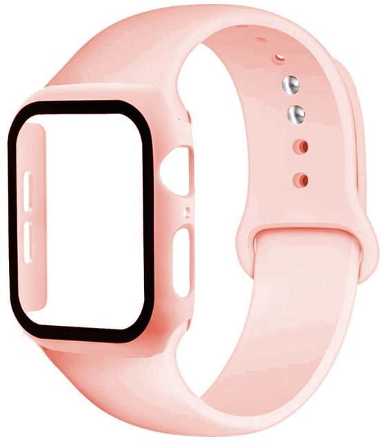 Watchbands Pink sand / 38mm  S--M Strap+Glass+Case for Apple Watch Band 44mm 40mm iWatch band 42mm 38mm silicone bumper+bracelet for apple watch 6 band 5 4 3 2 SE|Watchbands|