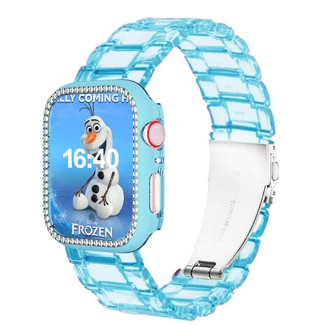 Watchbands Light blue / 38mm Diamond Case+Resin Watch strap For Apple watch 42mm 38mm Women Transparent Bracelet For Apple Watch 6 5 4 SE 40MM 44MM Correa|Watchbands|