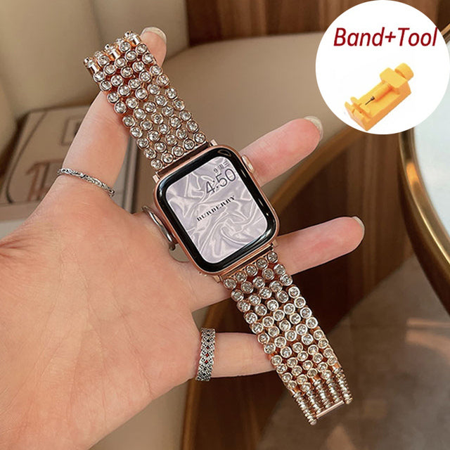 Lady Luxury Diamond Gold Strap For Apple Watch Band Series 7 6 5 4 Rin –  www.