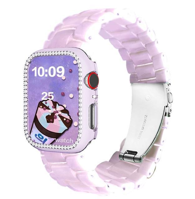 Watchbands Diamond Case Resin Strap For Apple Watch Band Series 6 5 4 Women Transparent Bracelet iWatch 38mm 40mm 42mm 44mm Correa Wristband |Watchbands|