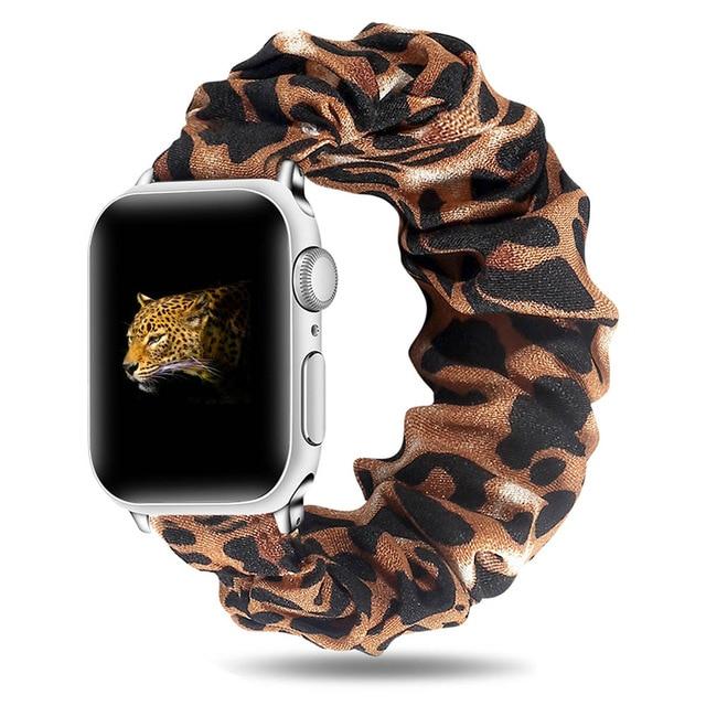 Watchbands Leopard / 42mm/44mm New Summer Scrunchie Elastic Strap for Apple Watch 38 40 42 44mm Women Chiffon Band for Iwatch Series 5/4/3/2/1 Wrist Bracelet Watchbands