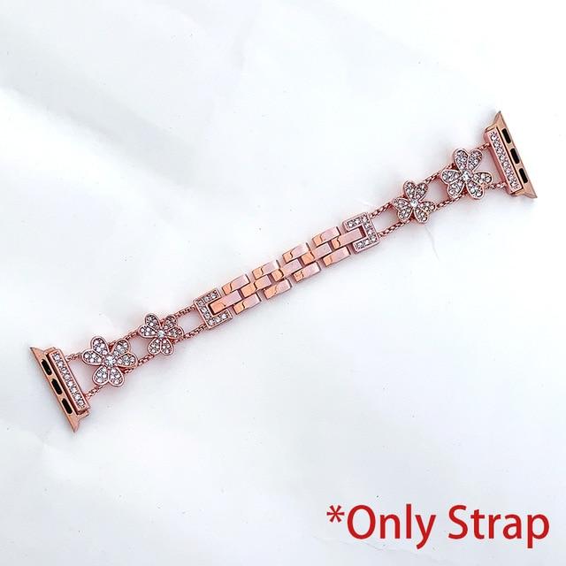 Watchbands rose gold strap / For 38MM and 40MM Diamond Stainless Steel Strap +Case for Apple Watch Band 42mm 38mm Women Wristband Bracelet for IWatch 40mm 44mm Series 6 SE 5 4|Watchbands|