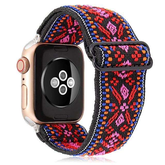 Watchbands boho red / 38mm 40mm Scrunchie Elastic Band Adjustment Strap for Apple Watch Strap 38 40 42 mm 44mm Nylon Loop For iwatch 5/4/3 2 Women Watch Band|Watchbands|