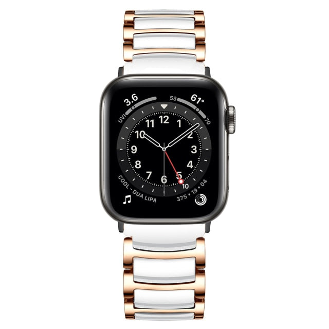 Luxury Gold Metal Real Leather Band For iWatch Series 8 7 6 5 4 3