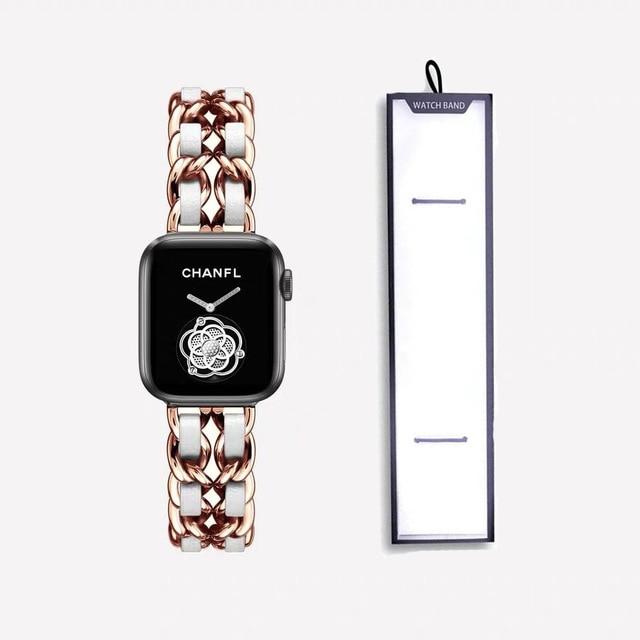 Watchbands rose gold white / 38mm or 40mm Stainless Steel luxury Strap For Apple Watch 6 5 4 3 Band 38mm 42mm Bracelet for iWatch series 5 4 3/1 40mm 44mm strap with box|Watchbands|