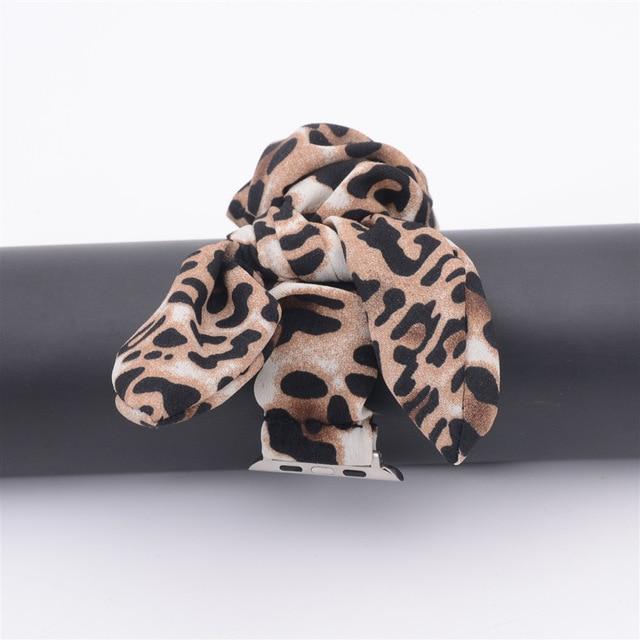 Watchbands leopard brown / 38mm /40mm Pink Stylish Bunny Knot Red Flower Floral Print For Apple Watch Strap Scrunchies Women Watchband 38mm 40mm 42mm 44mm Iwatch series 5 4 3 2 1