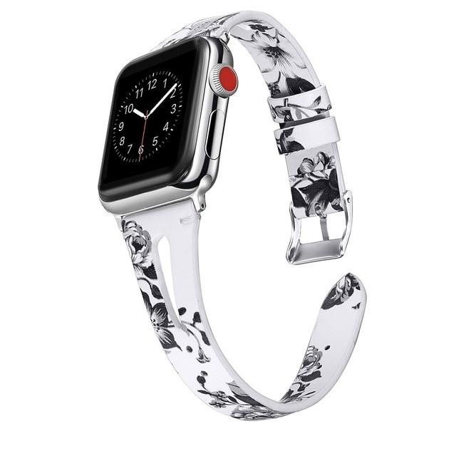 Watchbands white-flower / 38mm Leather Bracelet For Apple Watch Band 42/38mm 44/40mm Series 6 SE 5 4 3 For Apple Watch Strap iWatch Watchband women/Men|Watchbands|