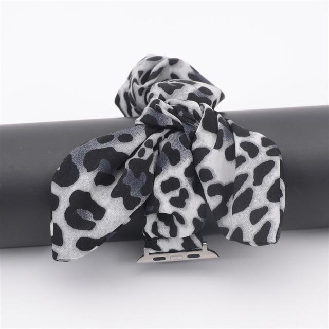 Watchbands leopard white / 38mm /40mm Black red print Victorian Rose ribbon knot band, apple watch band elastic scrunchies straps 38 40 42 44 mm series 5 4 3
