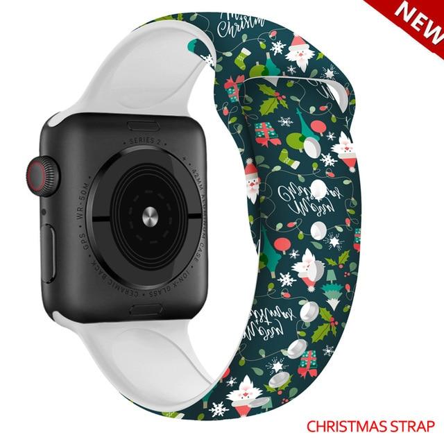 Watchbands Christmas strap 10 / 38mm and 40mm Christmas Silicone Strap For Apple Watch band 44mm 40mm 42mm 38mm correa Printing women bracelet apple Watch iwatch 6 5 3 4 se|Watchbands|