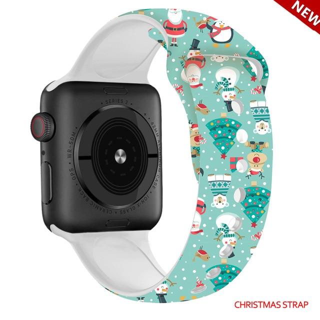 Watchbands Christmas strap 11 / 38mm and 40mm Christmas Silicone Strap For Apple Watch band 44mm 40mm 42mm 38mm correa Printing women bracelet apple Watch iwatch 6 5 3 4 se|Watchbands|