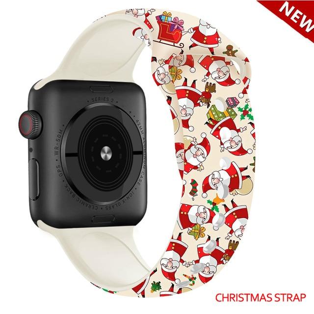 Watchbands Christmas strap 12 / 38mm and 40mm Christmas Silicone Strap For Apple Watch band 44mm 40mm 42mm 38mm correa Printing women bracelet apple Watch iwatch 6 5 3 4 se|Watchbands|