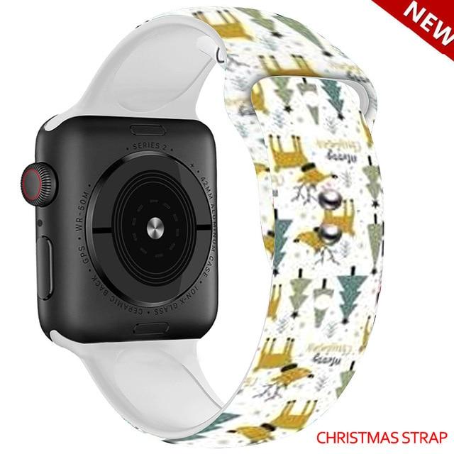 Watchbands Christmas strap 13 / 38mm and 40mm Christmas Silicone Strap For Apple Watch band 44mm 40mm 42mm 38mm correa Printing women bracelet apple Watch iwatch 6 5 3 4 se|Watchbands|