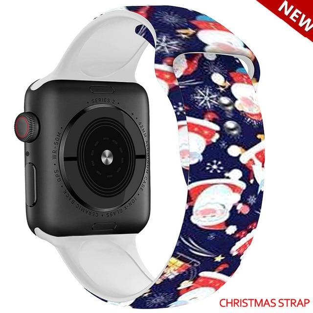 Watchbands Christmas strap 14 / 38mm and 40mm Christmas Silicone Strap For Apple Watch band 44mm 40mm 42mm 38mm correa Printing women bracelet apple Watch iwatch 6 5 3 4 se|Watchbands|