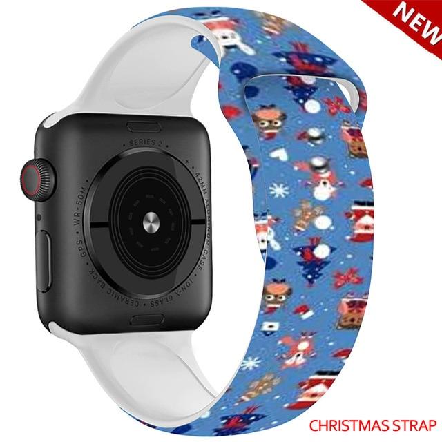 Watchbands Christmas strap 15 / 38mm and 40mm Christmas Silicone Strap For Apple Watch band 44mm 40mm 42mm 38mm correa Printing women bracelet apple Watch iwatch 6 5 3 4 se|Watchbands|