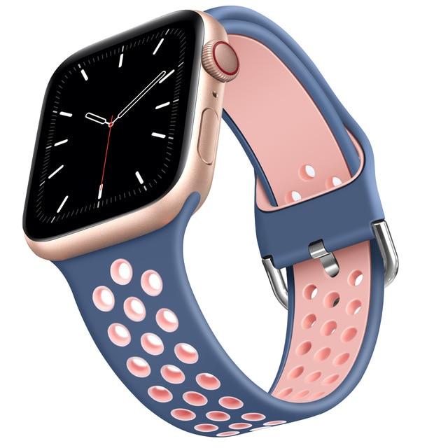 Watchbands Blue pink / 38mm or 40mm  SM Apple Watch Sport Band Series 6 5, Breathable Soft Silicone Strap iWatch 38mm 40mm 42mm 44mm Men Women Waterproof Wristband |Watchbands|