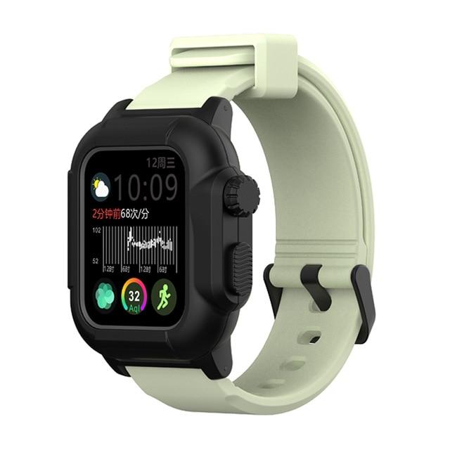 Watchbands black grey green / 42mm Dive Waterproof Sport Strap Case Cover, Apple Watch Band Series 6 5 4