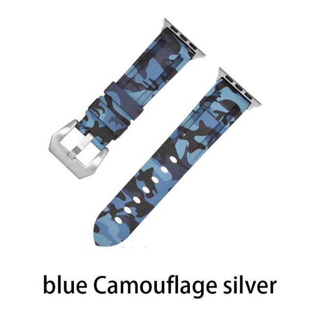 Watchbands Camouf blue silver / 38MM or 40MM Camouflage Silicone Strap for Apple Watch 5 4 Band 44 Mm 40mm Sport Watchband Bracelet For IWatch Band 38mm 42mm Series 5 4 3 2|Watchbands|